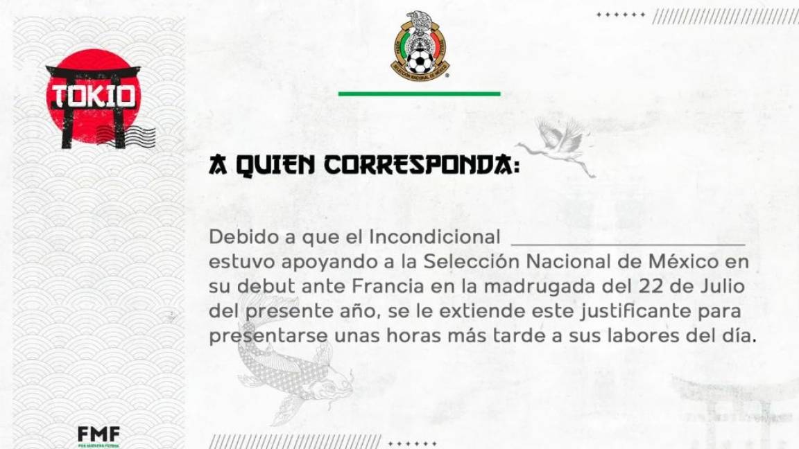 Selección Mexicana emite 'justificante' para presentarse horas después al trabajo para quienes se desvelaron viendo el partido