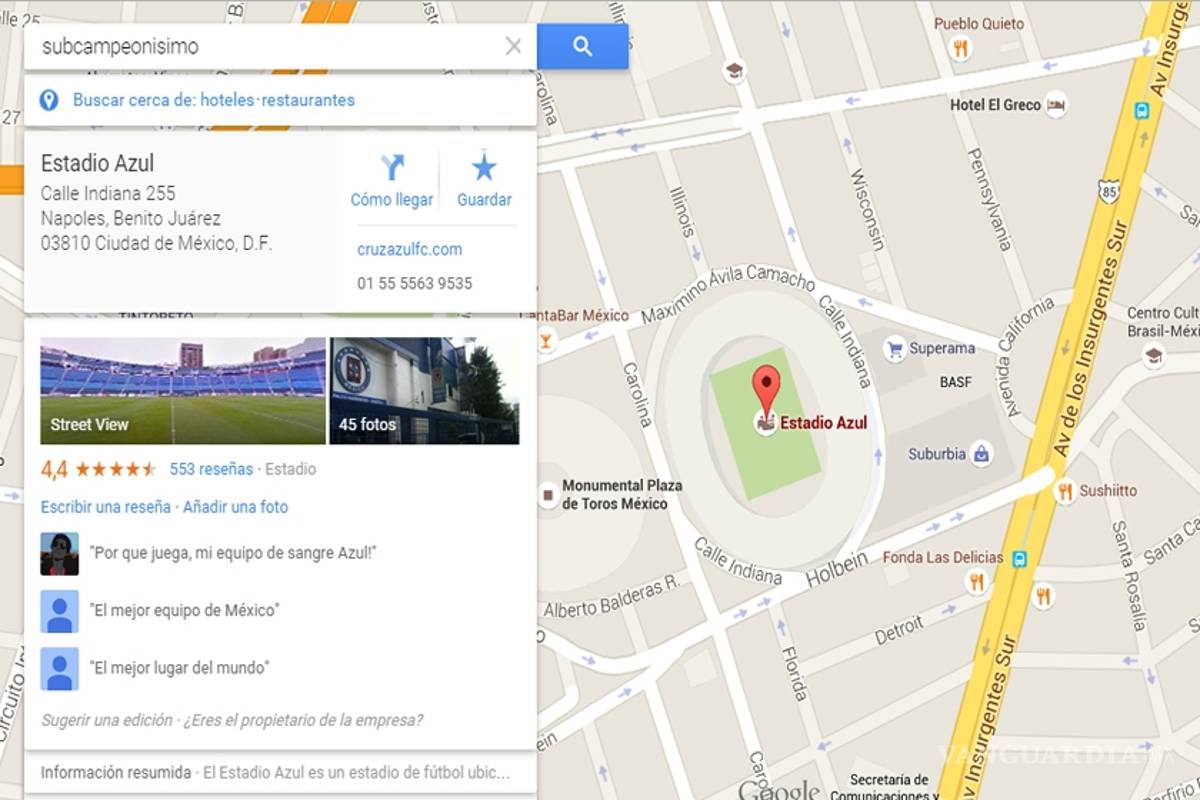 Google Maps se burla del Cruz Azul