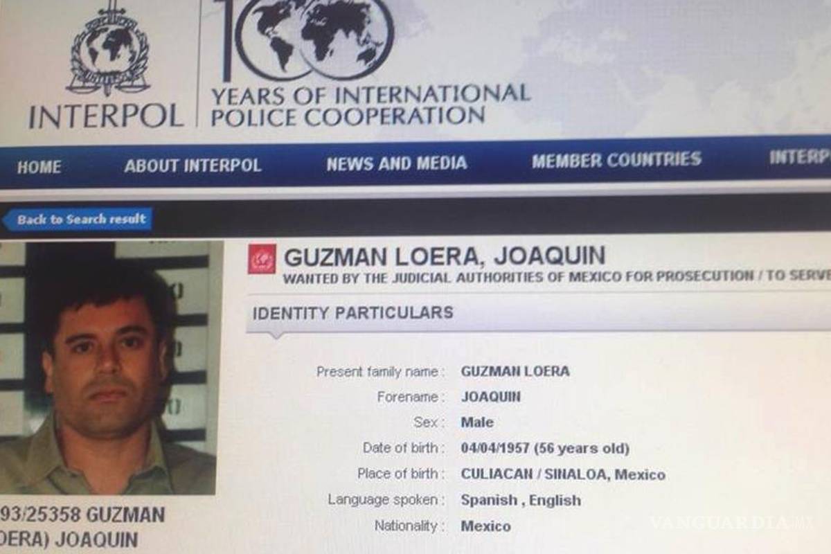 'El Chapo' permanece aún con ficha roja en Interpol