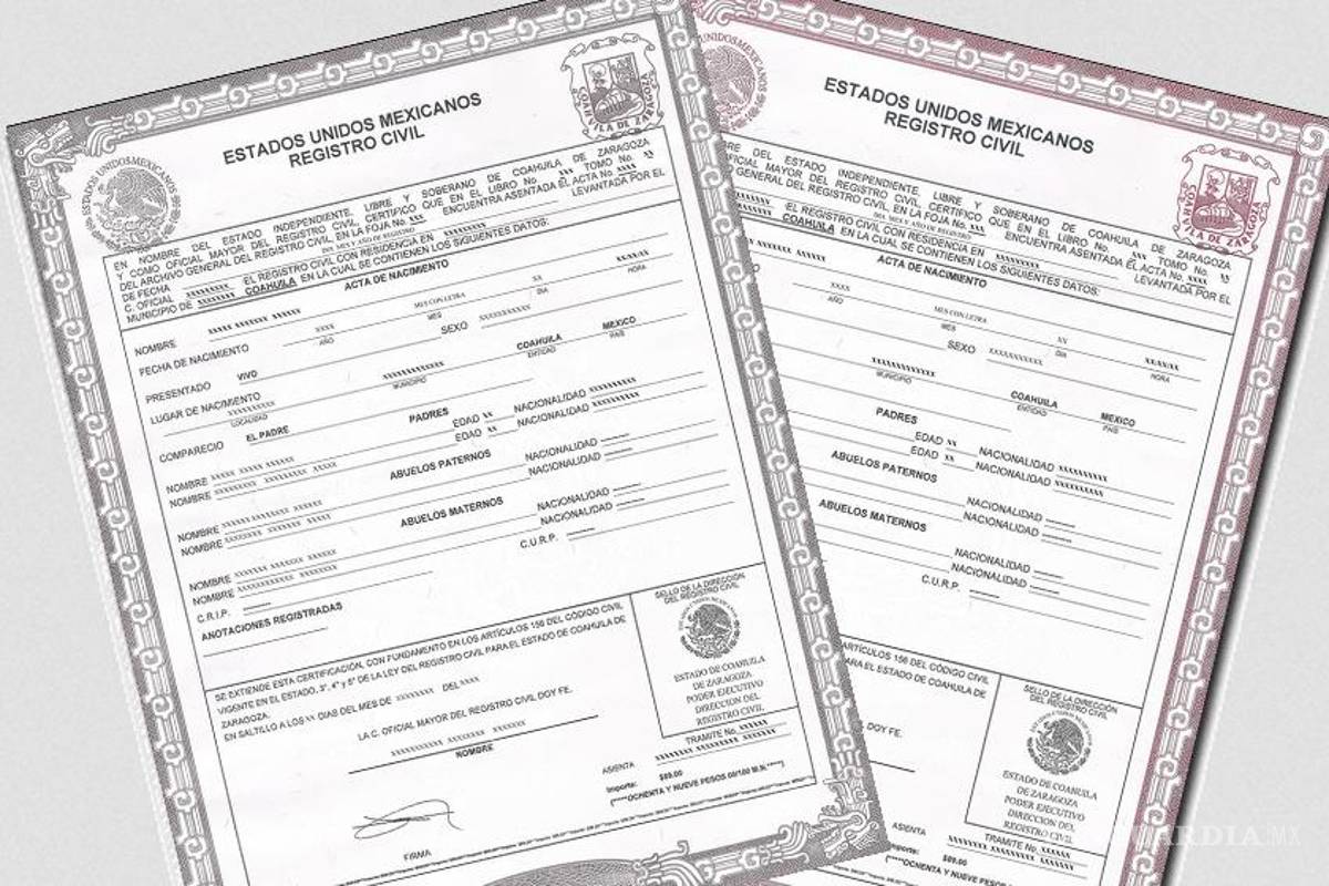 Pasará de rosa a verde color de documentos oficiales del Registro Civil en Coahuila