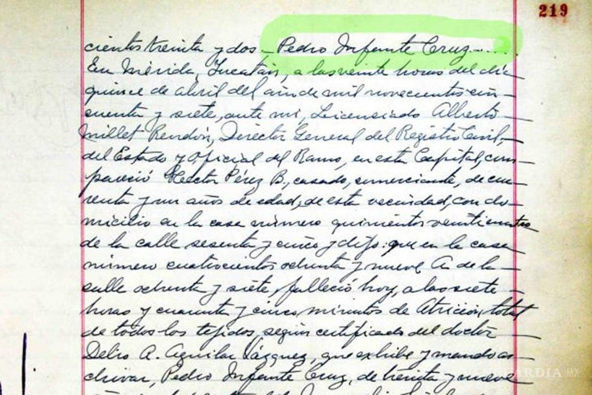 ¿Dónde está el acta de defunción de Pedro Infante?