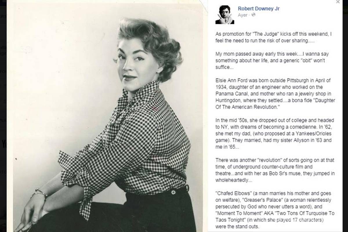 El emotivo adiós de Robert Downey Jr. a su madre