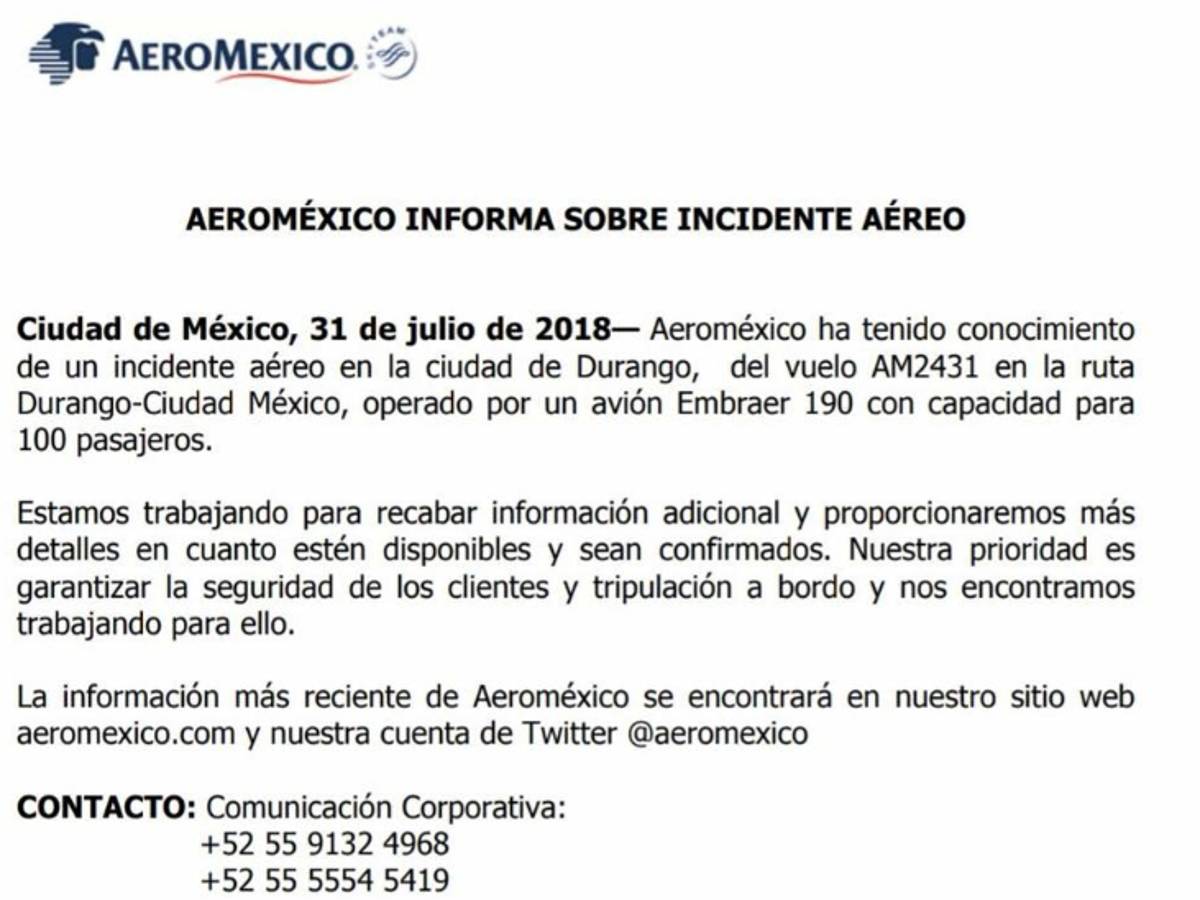 $!Se desploma avión de Aeroméxico a minutos de haber despegado; Gobernador de Durango informa que no hubo fallecidos