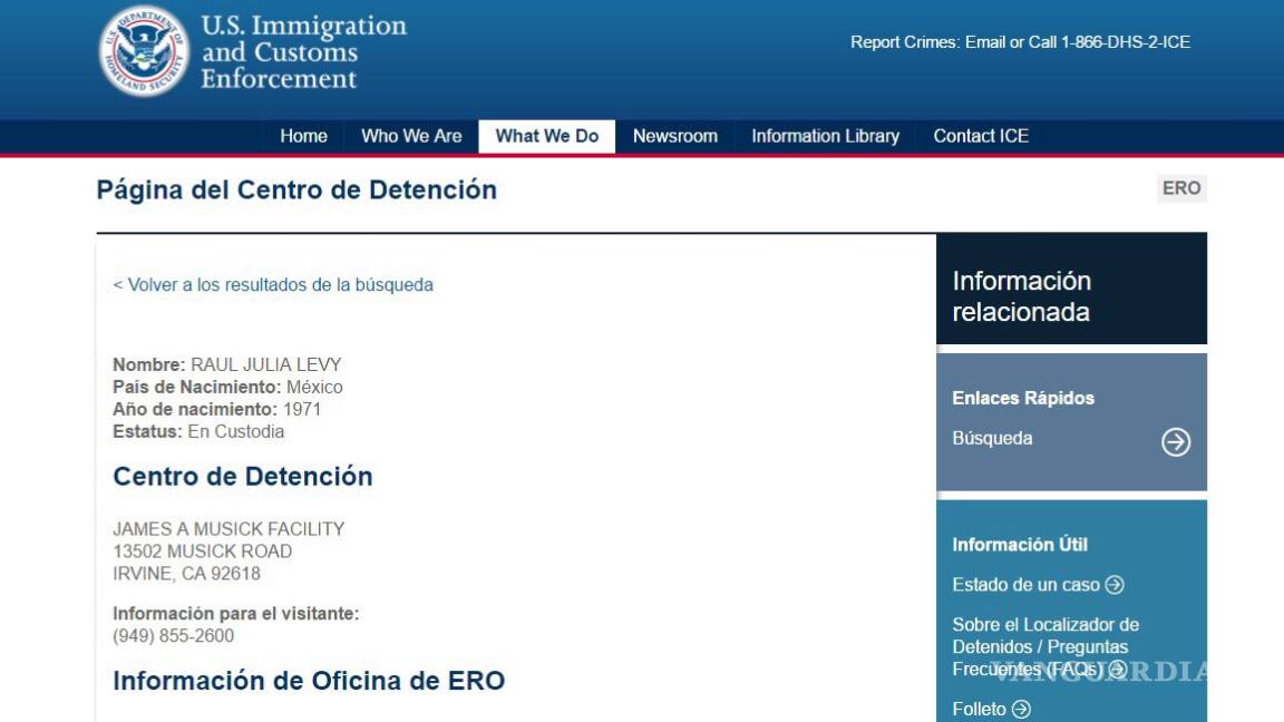 $!No hay mayores noticias sobre detención de Raúl Julia