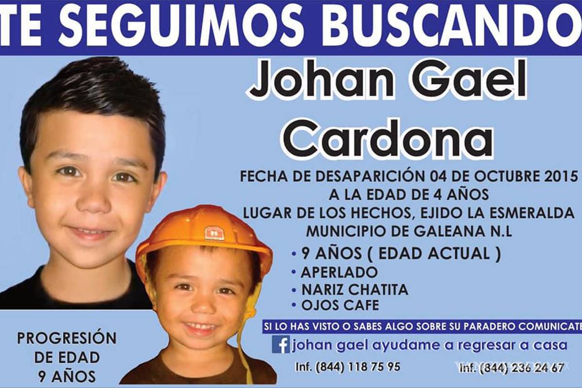 Johan Gael de 4 años desapareció hace 6 años; su familia de Saltillo no lo deja de buscar