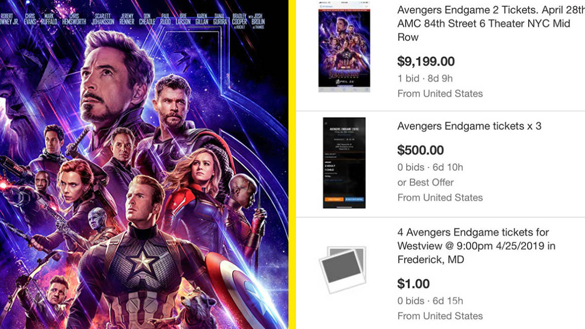Boletos de Avengers: Endgame en reventa por más de 5 mil dólares en eBay