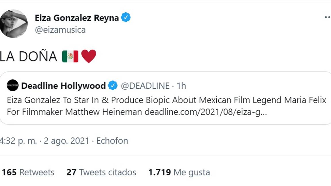 $!Eiza González interpretará a María Félix en filme biográfico