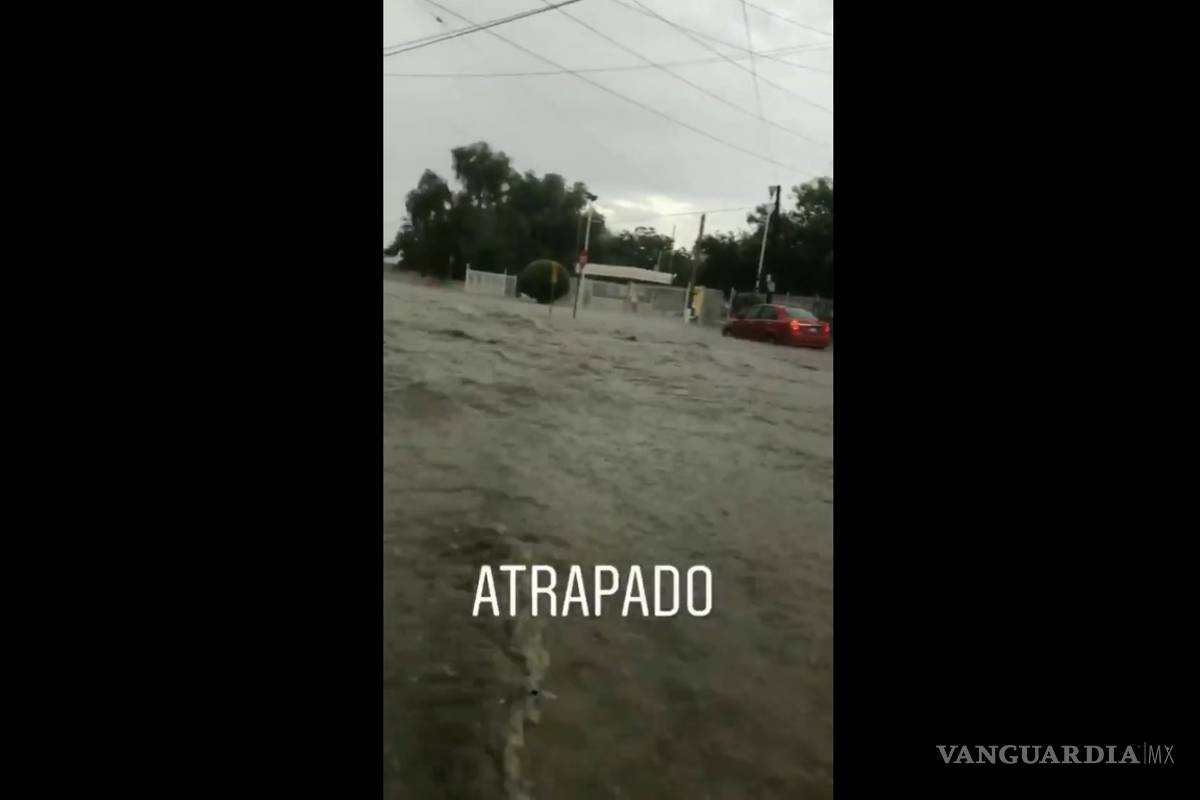 Video: conductor se queda atrapado en su vehículo en plena lluvia en Saltillo