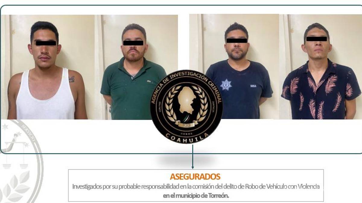 FGE presenta detenidos en Torreón por robo de vehículos con violencia y feminicido