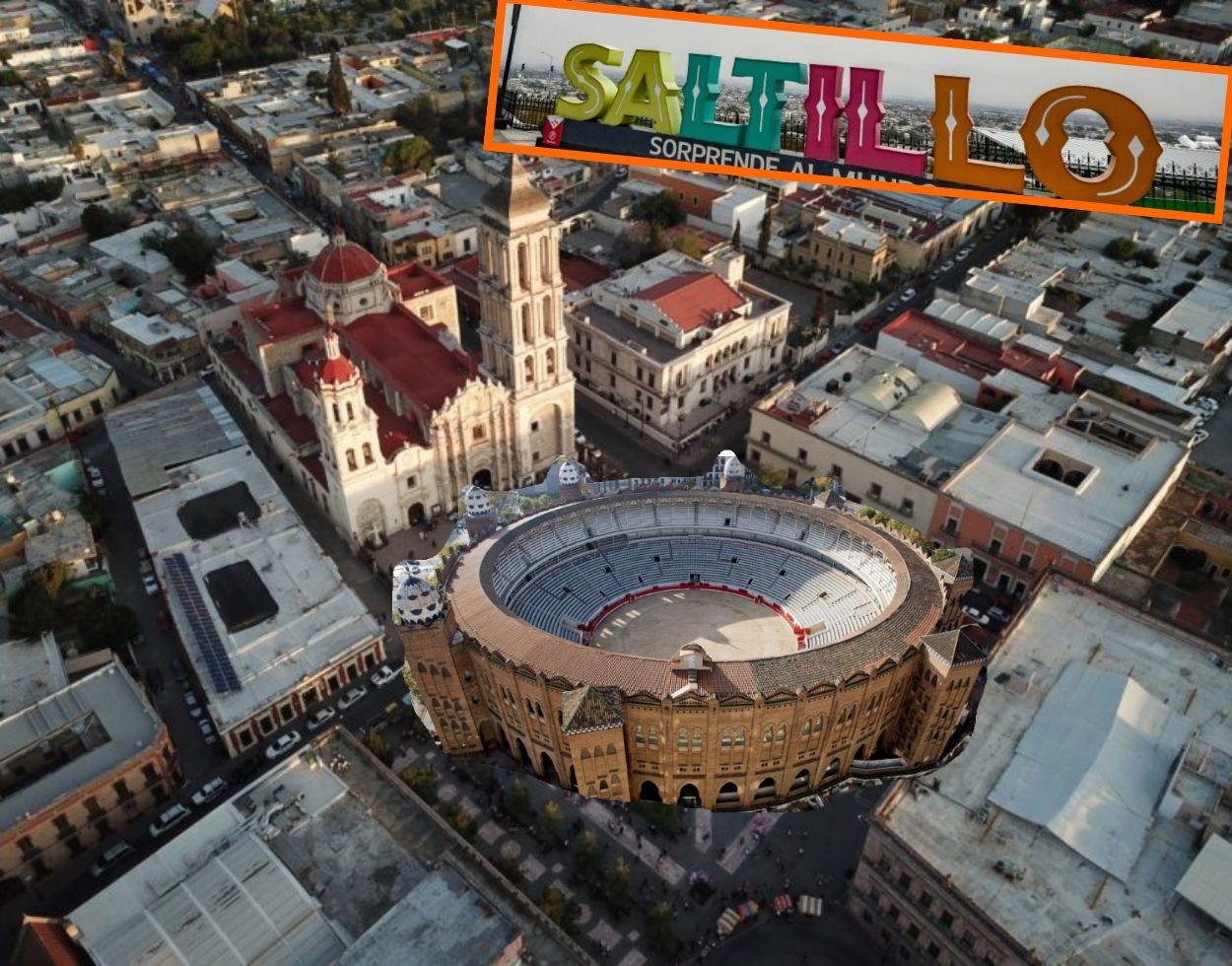 $!Una imagen aérea de una plaza monumental en Saltillo, durante un ejercicio de imaginación en el día de los inocentes. FOTO: VANGUARDIA