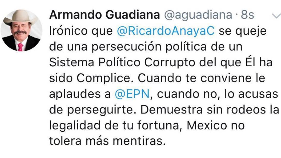 ‘’Irónica queja de Anaya contra EPN’’, dice Armando Guadiana