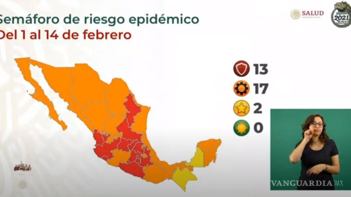 México cuenta con 13 entidades en rojo en semáforo COVID-19; Campeche regresa a color amarillo
