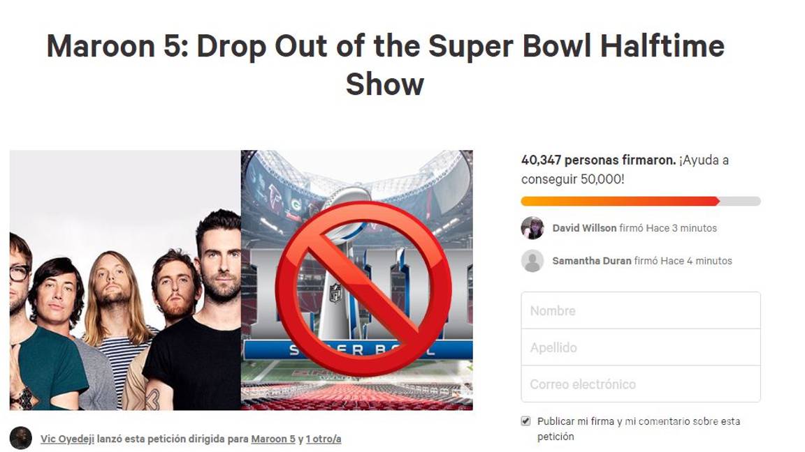 $!Fanáticos de la NFL piden que Maroon 5 no asista al Super Bowl