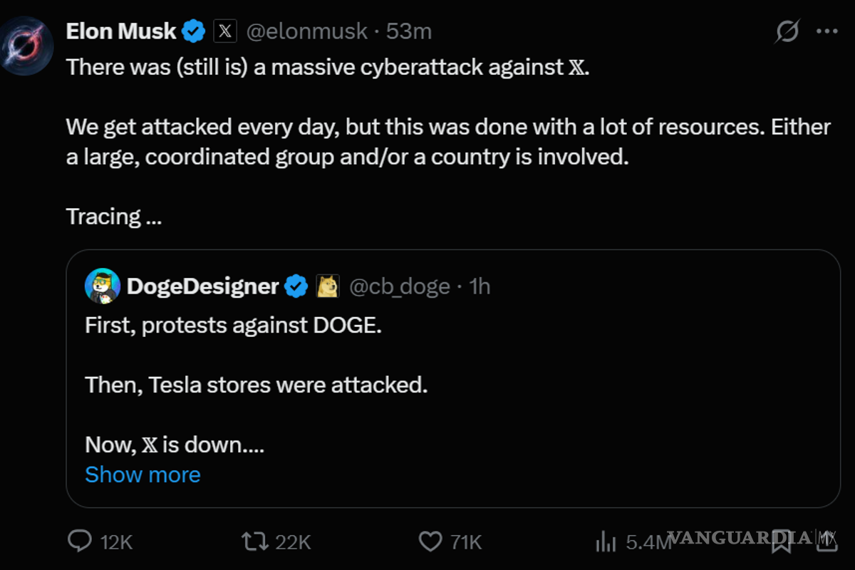 $!Elon Musk denuncia ciberataque masivo contra X, tras denuncia de fallas