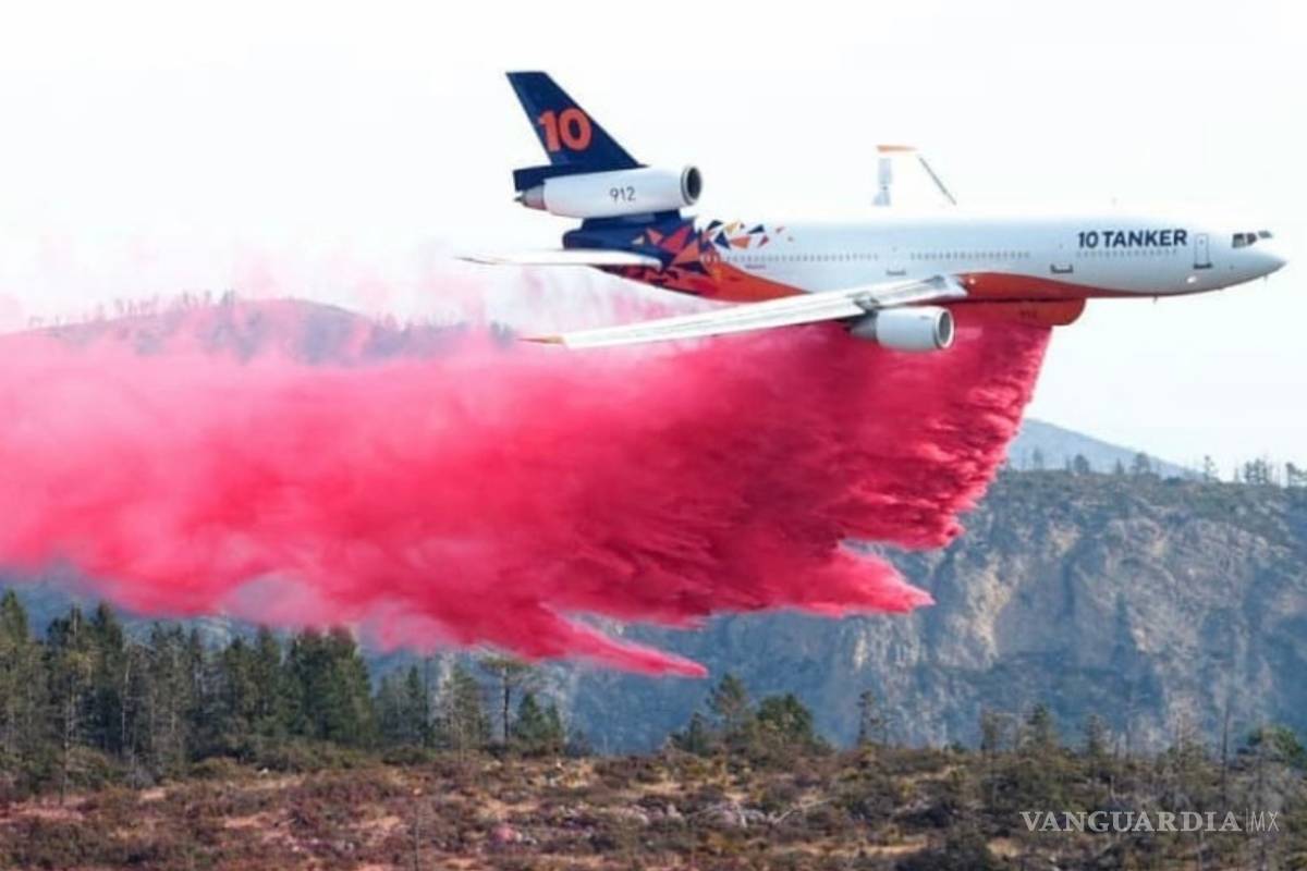 $!Con la ayuda de un avión DC -10 controlan el incendio en Arteaga (fotos)