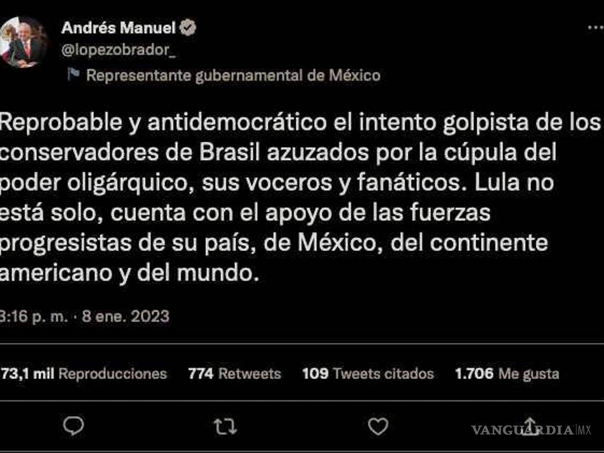$!AMLO reprueba el ‘intento golpista de los conservadores’ en Brasil