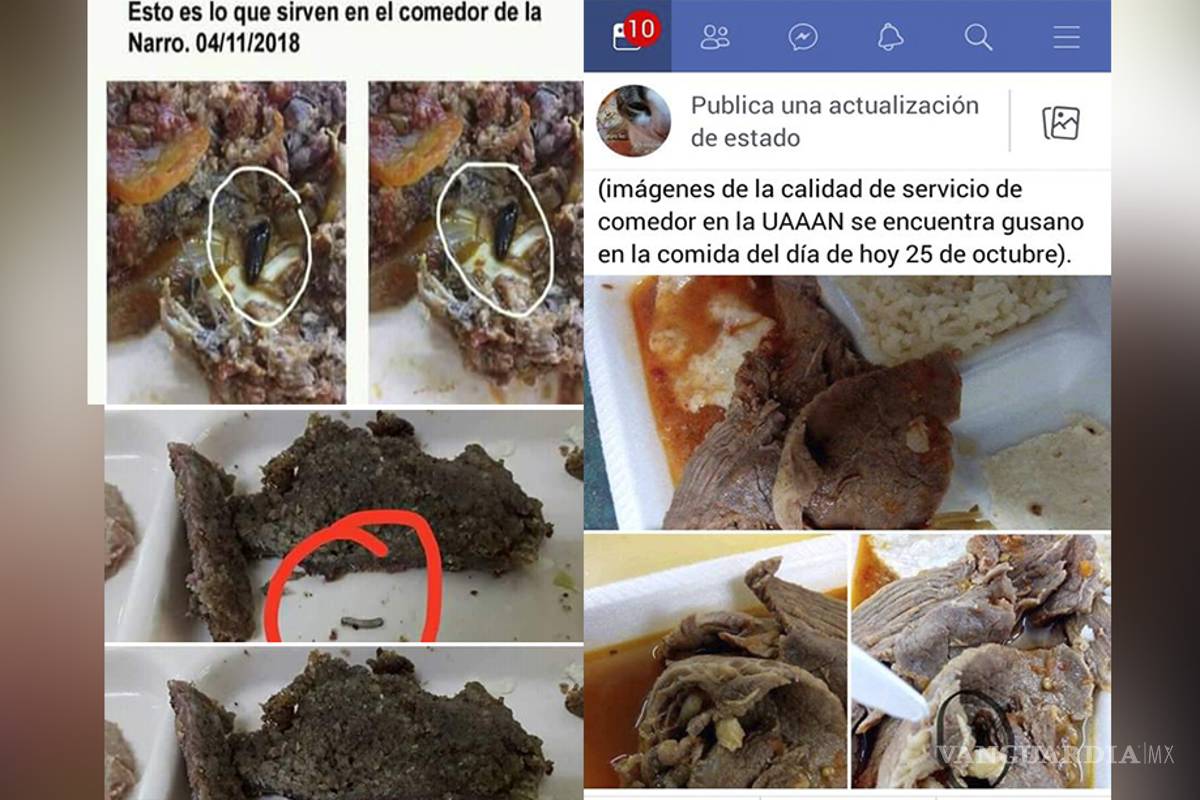 Denuncian estudiantes que en comedor de la Narro Saltillo sirven comida con gusanos y cucarachas