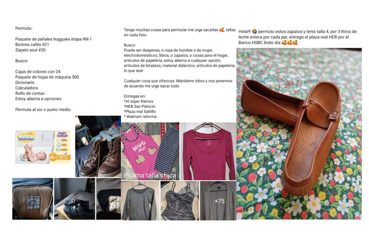 Ante crisis, mamás de Saltillo cambian pertenencias por útiles escolares