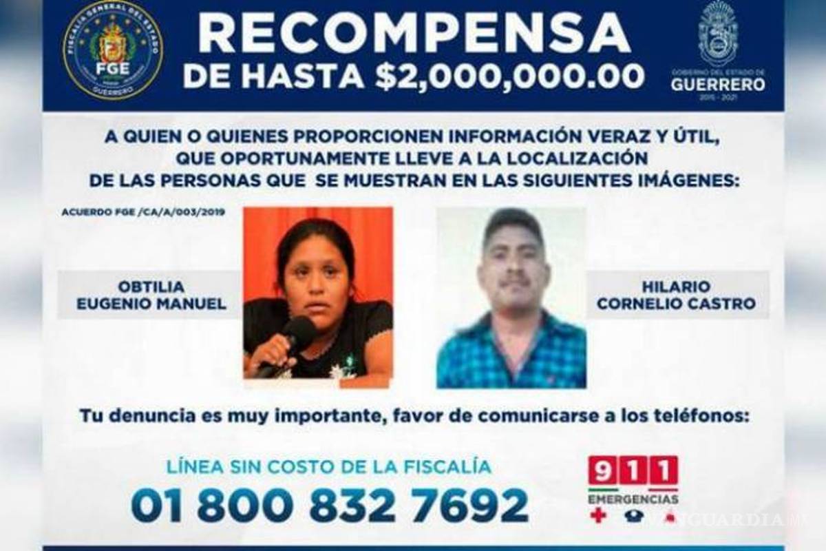 Reportan la localización con vida de los activistas indígenas Obtilia Eugenio e Hilario Cornelio, quienes desaparecieron el pasado martes