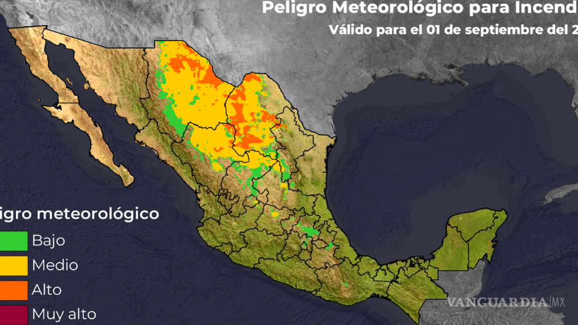 $!Así se ve el mapa de riesgo de incendios, concentrándose el mayor peligro en el norte del país.