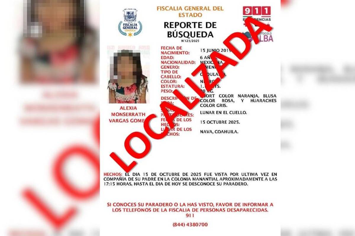 Localizan sana y salva a menor sustraída por su padre en Nava