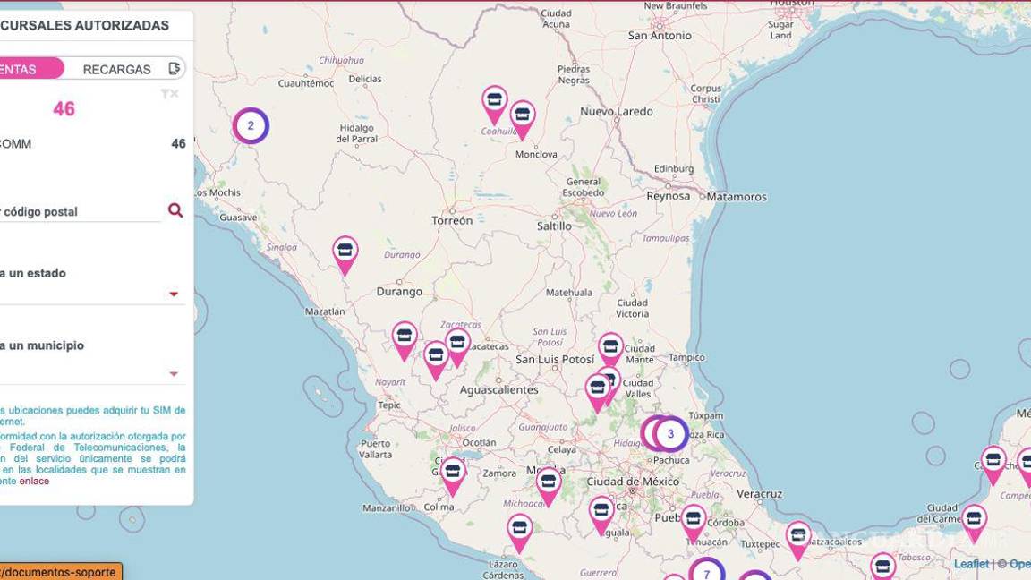 $!El mapa muestra los 46 puntos de venta de tarjetas SIM del programa Internet Para Todos
