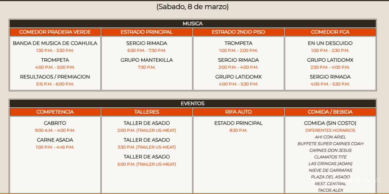 $!Itinerario de eventos del Festival de la Carne Asada, 2025, en Sabinas, Coahuila