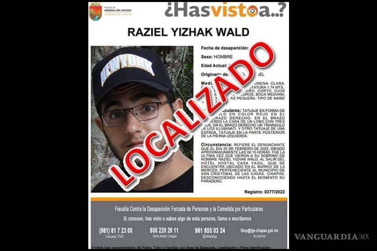 Localizan con vida a turista israelí desaparecido en Chiapas