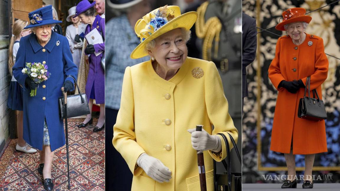 $!La reina Isabel II en Londres el 12 de octubre de 2021 (i), en la estación Paddington el 17 de mayo de 2022 (c) y en los Juegos de la Mancomunidad 2022 (d).