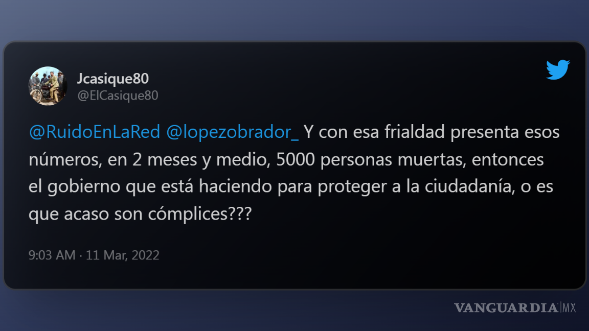 $!Usuario cuestiona a López Obrador y el combate a la delincuencia en México.