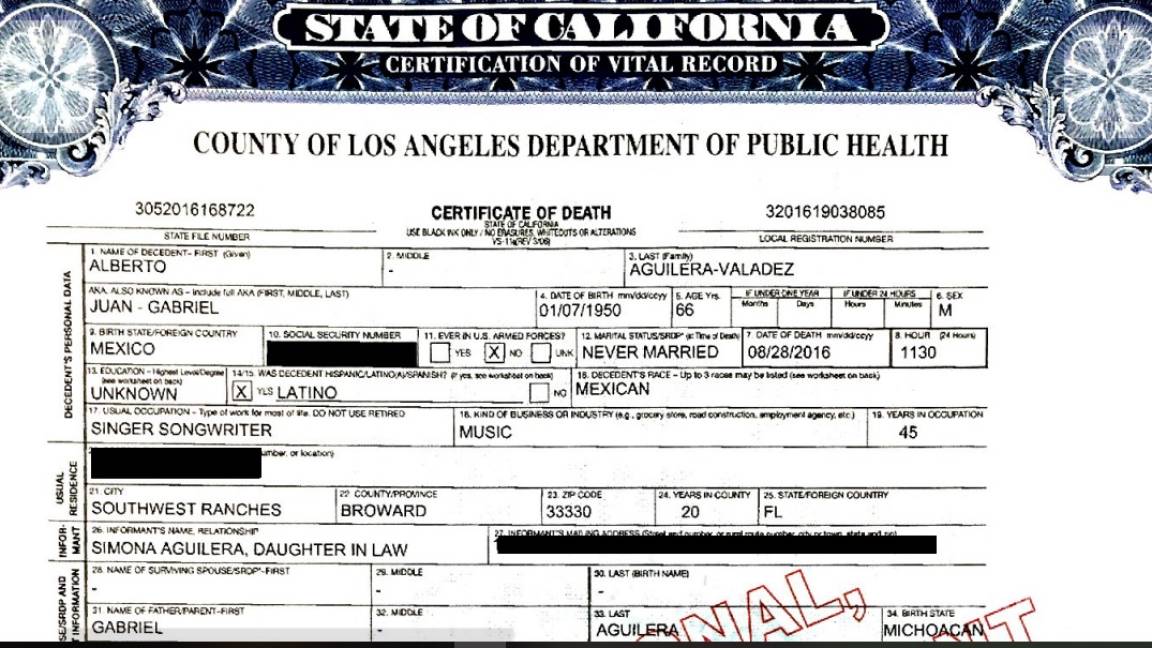 $!Juan Gabriel está muerto y supuesto documento forense lo comprueba