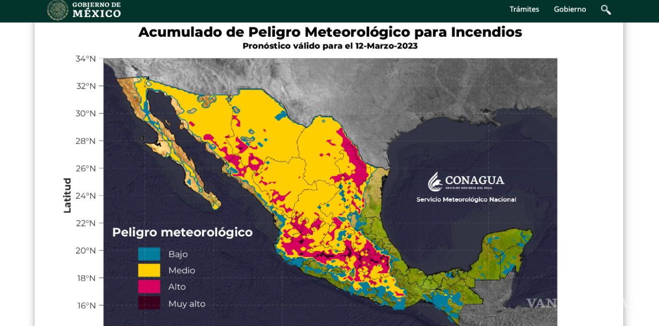 $!Pronóstico de Peligro Meteorológico para Incendios correspondiente al 12 de marzo de 2023.