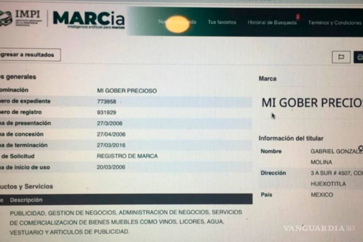 Mario Marín registró como marca ‘mi góber precioso’ para comercializar vinos