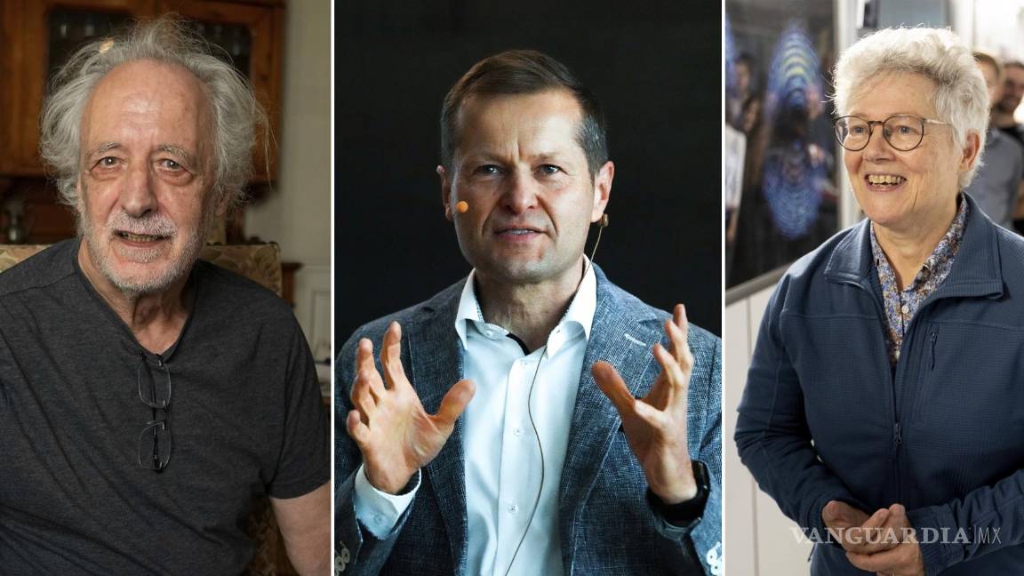 $!De izquierda a derecha, Pierre Agostini, Ferenc Krausz y Anne L’Huillier hablando galardonados con el Premio Nobel de Física.