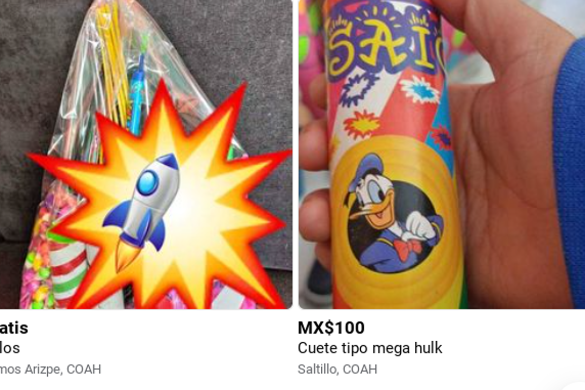 $!Desde cebollitas hasta potentes ‘Guadalupanos’, Facebook exhibe un variado catálogo de productos pirotécnicos, pese a la ilegalidad de su venta.