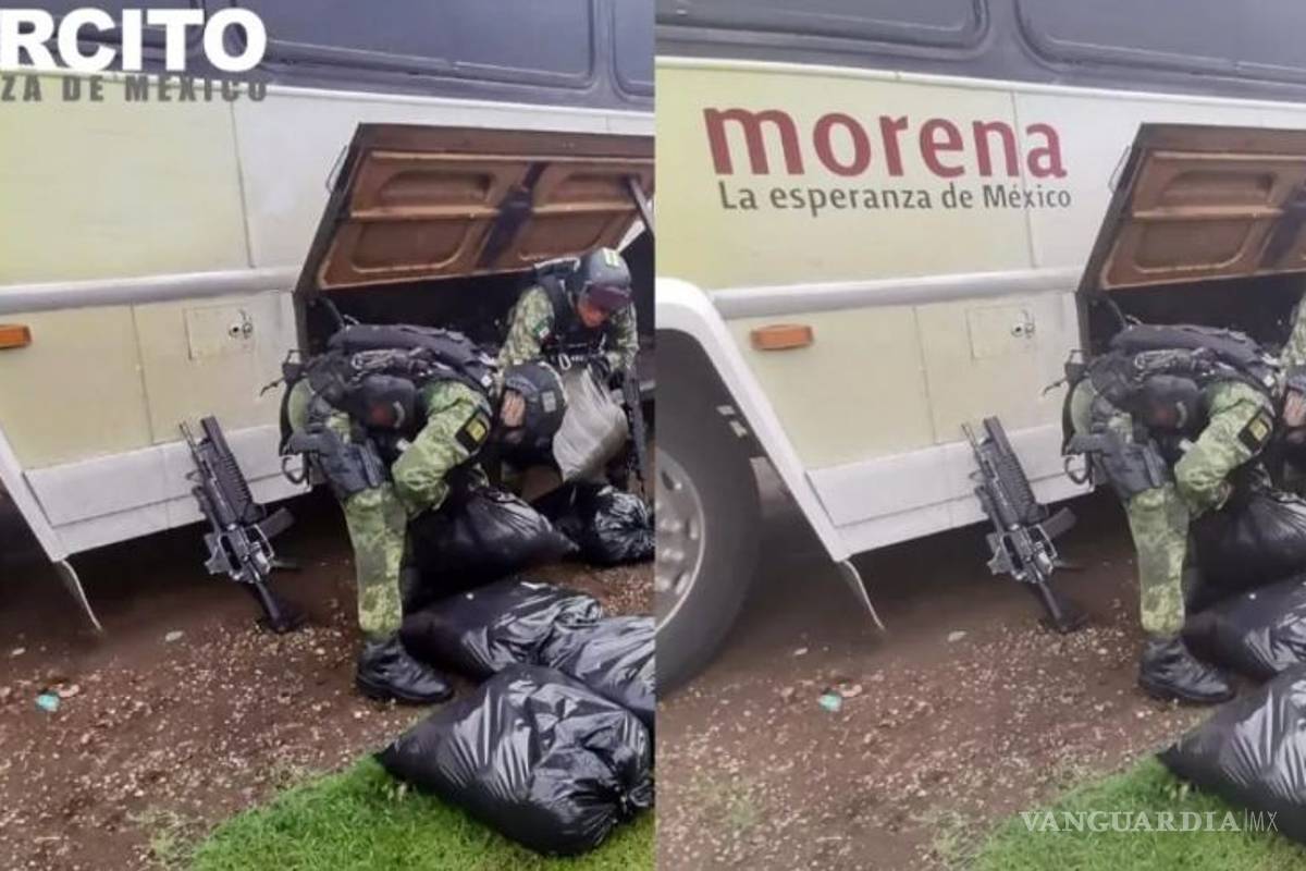 Exhiben a Sedena por borrar logo de Morena de autobús con 280 kg de cristal