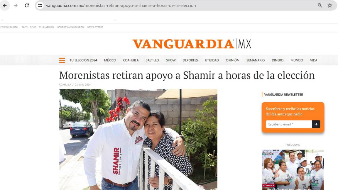Clonan diseño y logos de VANGUARDIA para difundir fake news sobre Shamir Fernández