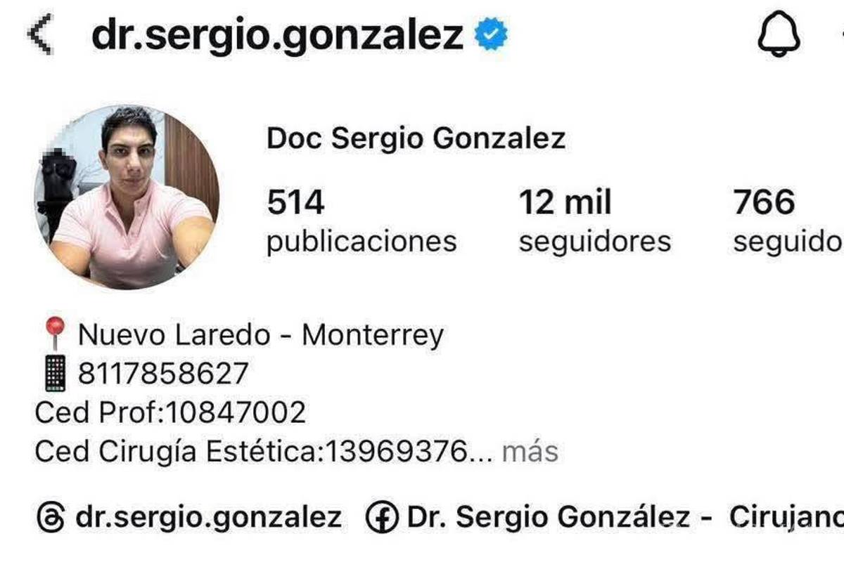 $!Cuentas de redes del presunto cirujano Sergio González cerradas tras la muerte de la joven.