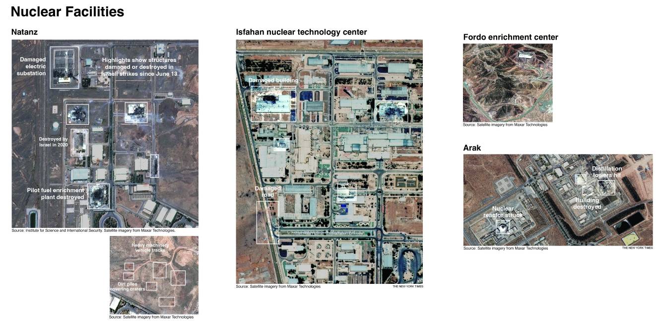 $!El mayor ataque de Israel contra Irán tuvo como objetivo instalaciones nucleares y militares, depósitos de gas y petróleo, y la emisora estatal. Imágenes aéreas comentadas de las instalaciones nucleares de Natanz, Isfahán, Fordo y Ara.