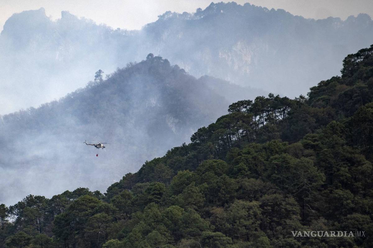 Inicia avión Air Tanker descargas en incendio forestal de Santiago, Nuevo León