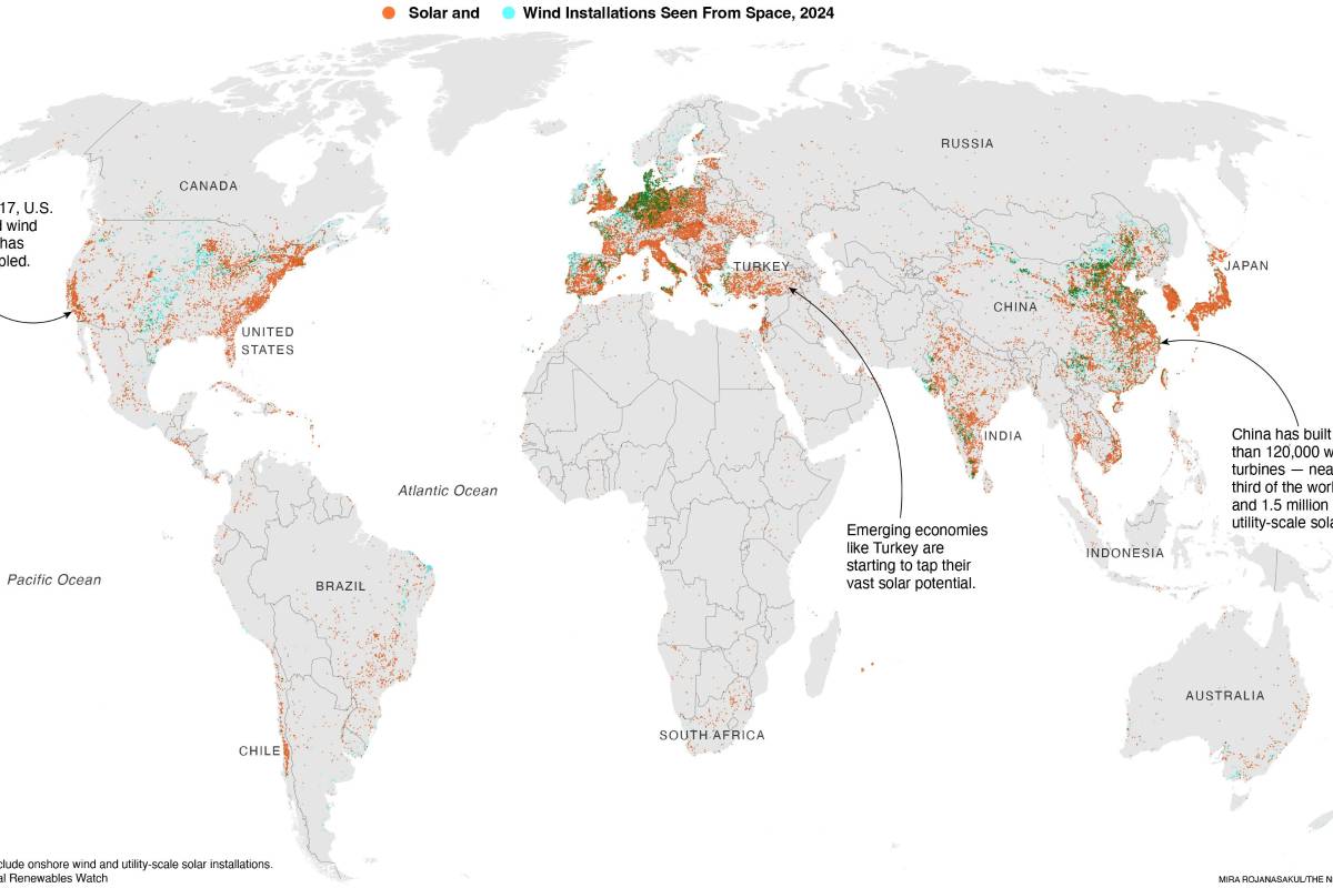 Así se ve desde el espacio el auge de la energía limpia en el mundo