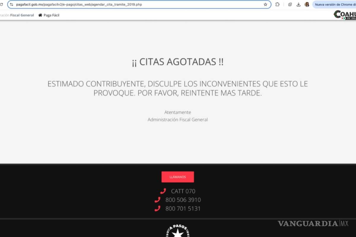Saltillo: falla en plataforma provoca largas filas para replaqueo; contribuyentes llegan desde las 6:00 horas