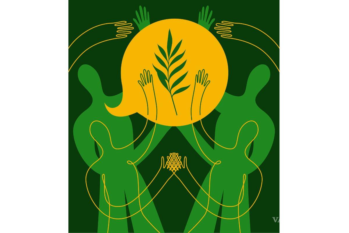 Gobernanza en acción: Una red de personas tejida con hilos de oro