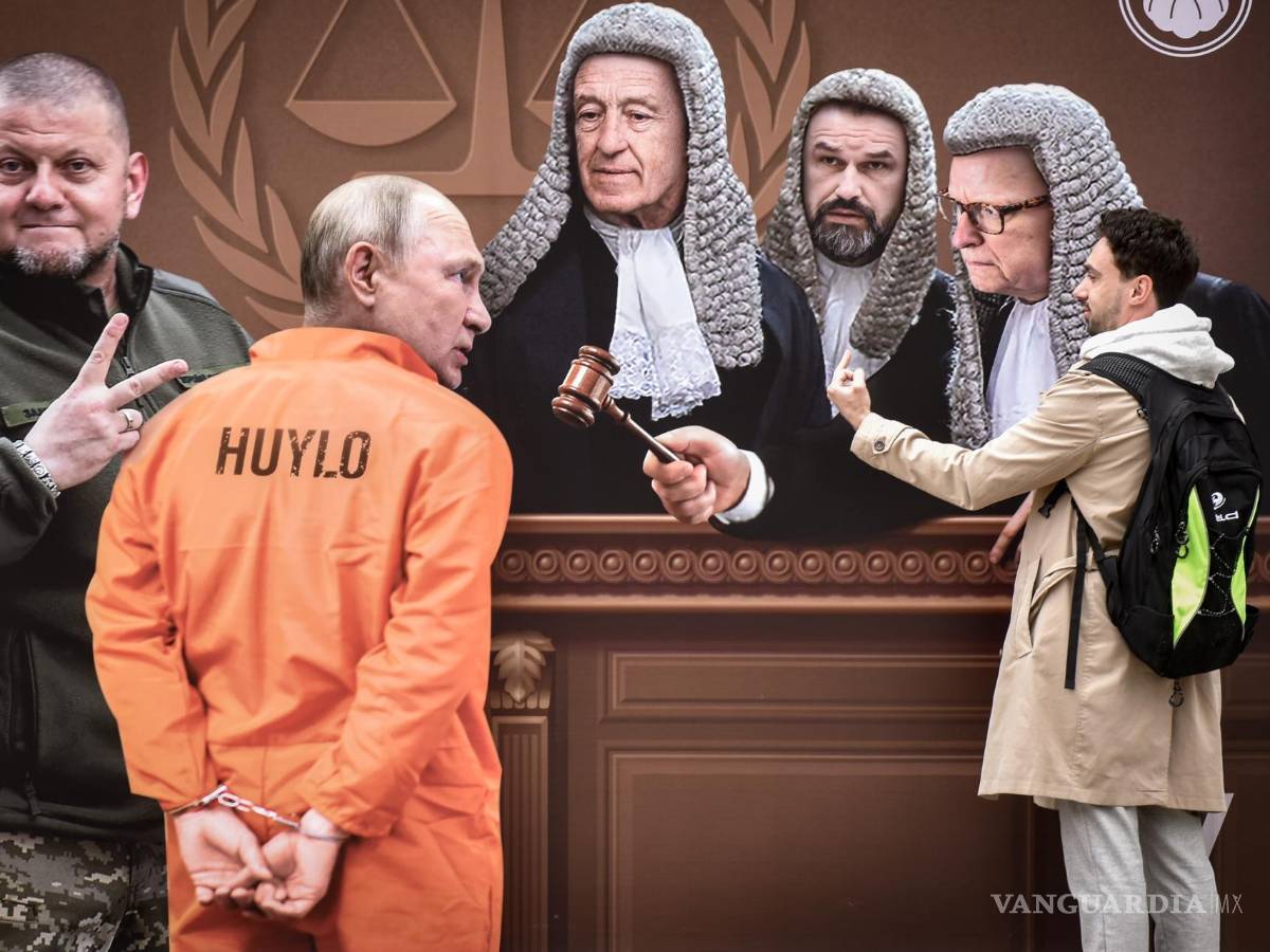 $!Mural que muestra al presidente ruso Vladímir Putin, siendo llevado como prisionero ante la Corte Internacional en Kiev, Ucrania.