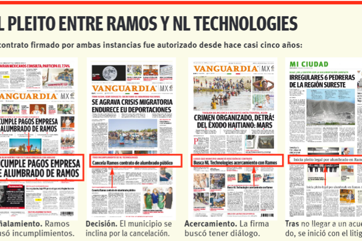 Empresa exige indemnización de 340 mdp a municipio Ramos Arizpe tras cancelación de contrato de alumbrado público
