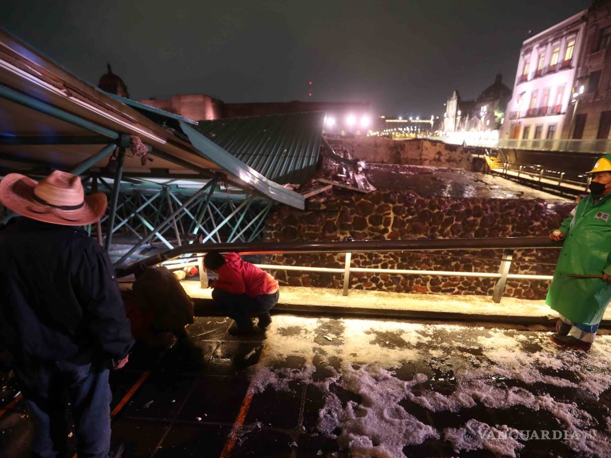 $!Tlaloc deja caer toda su furia contra el Templo Mayor con fuerte aguacero y granizada (fotos)
