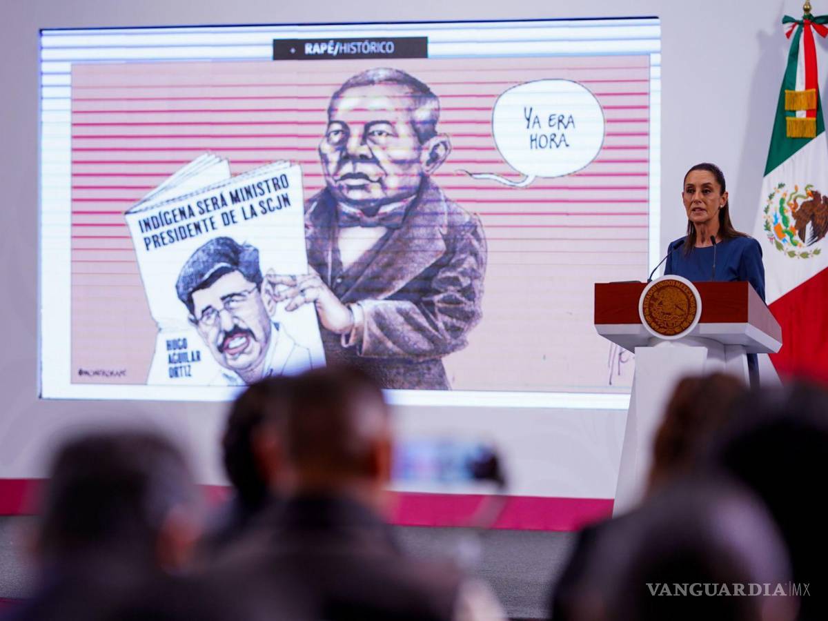 $!Claudia Sheinbaum Pardo muestra la caricatura política del minero Rapé con motivo de la posible llegada a la presidencia de la SCJN de Hugo Aguilar Ortiz.