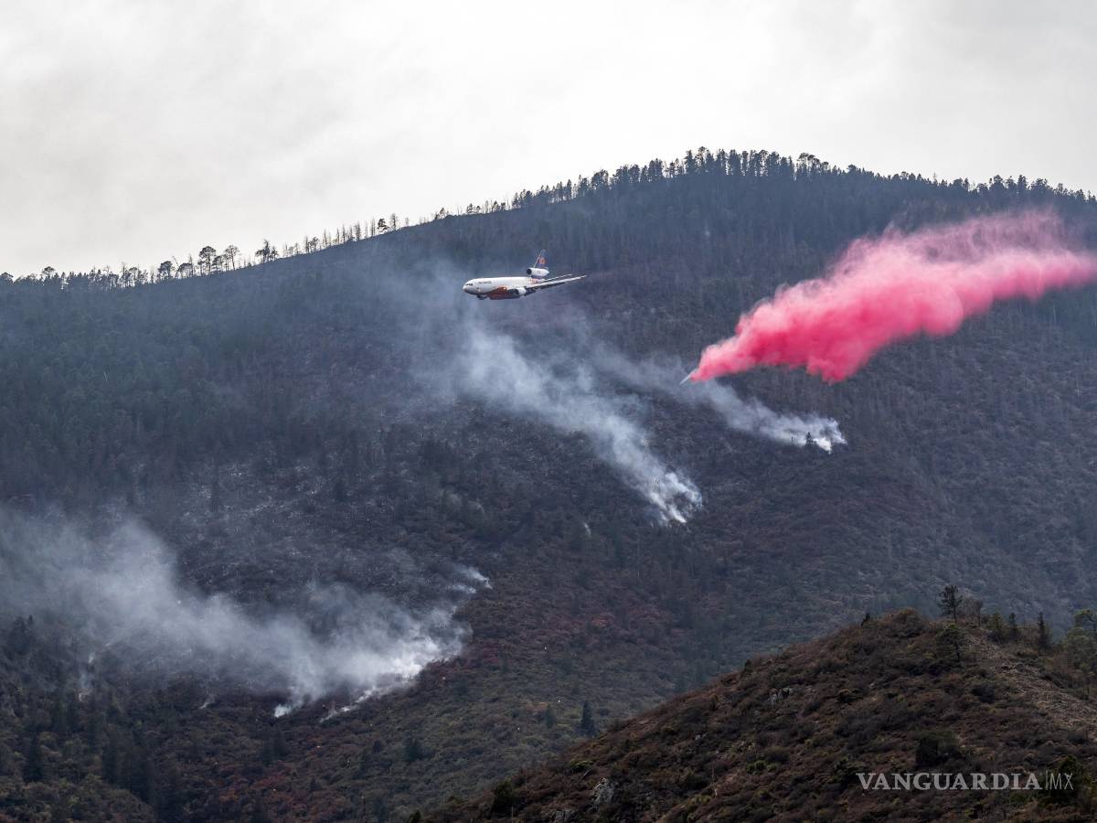 $!Incendio en la Sierra de Arteaga controlado al 80 por ciento por descargas del DC10