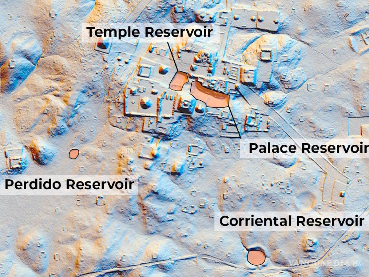 $!Mapa lidar de Tikal destacando algunos de sus embalses.