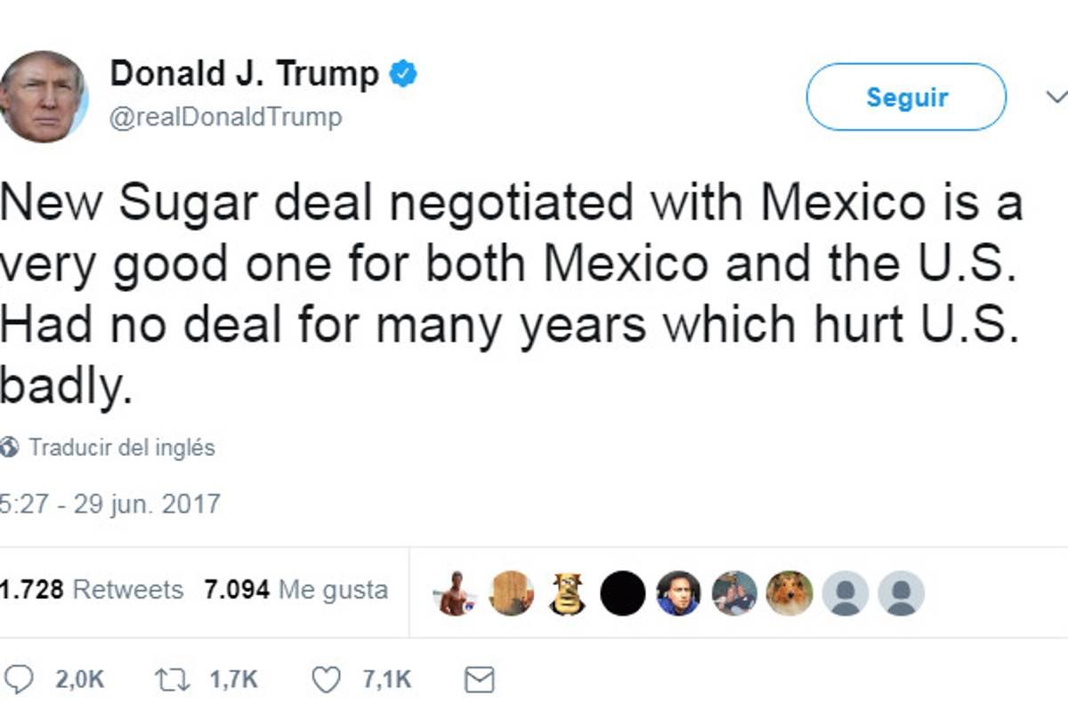 Trump celebra acuerdo azucarero con México